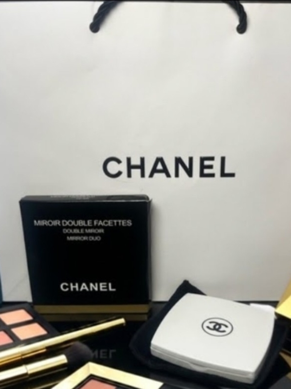 CHANEL Compact Mirror in White with Black Logo